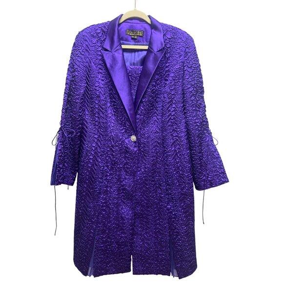 Donna Vinci Purple Textured Satin Trench Coat Dress Purple Rain - Picture 4 of 11